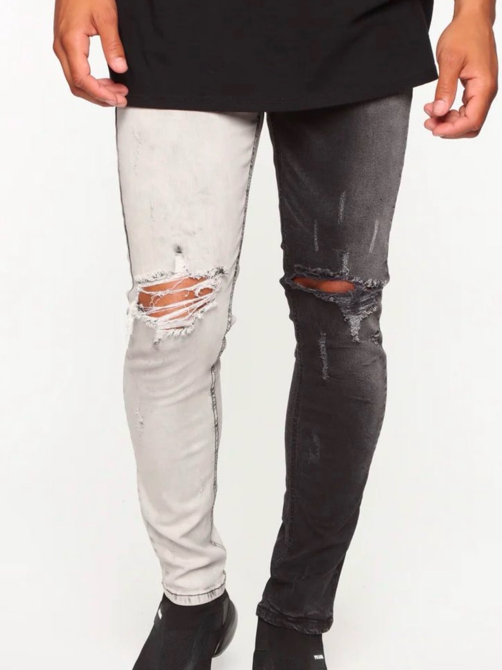 Fashion Nova Men’s Two-Tone Distressed Skinny Jeans - Black & Light Gray